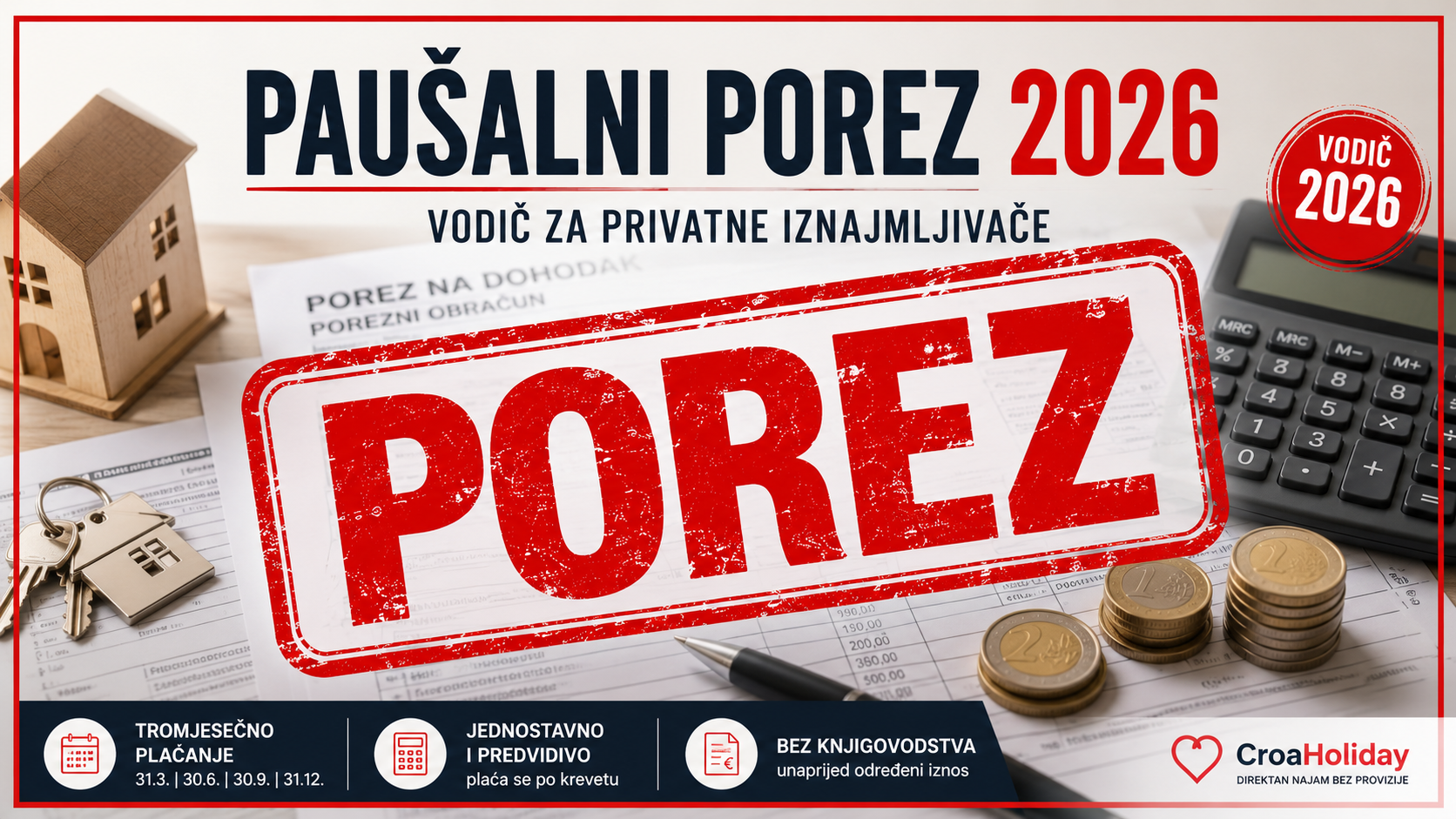 Paušalni porez za iznajmljivače 2026: kako se računa i koliko iznosi